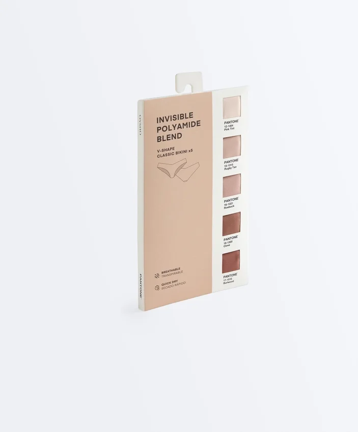 5 slip classici a V in misto poliammide invisibile Pantone™ 5 slip classici a V in misto poliammide invisibile Pantone™