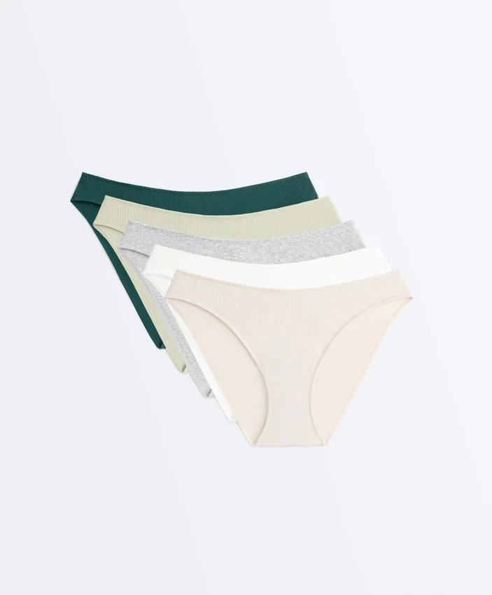 5 slip classici in cotone a costine con taglio a U 5 slip classici in cotone a costine con taglio a U