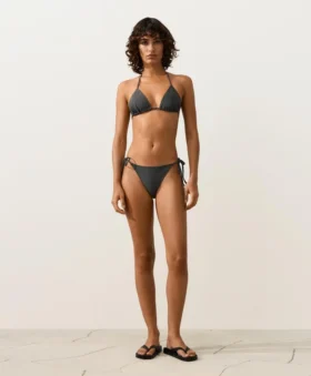 Slip bikini a copertura media con lacci in jacquard effetto lavato