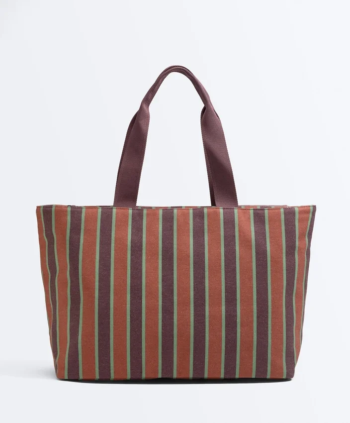 Borsa tote in tela a righe Borsa tote in tela a righe