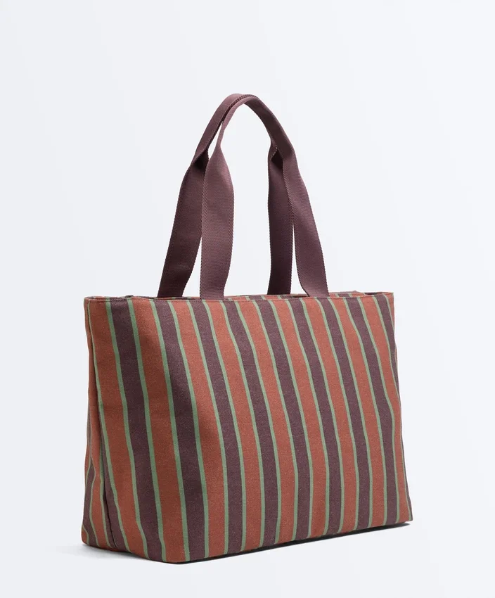 Borsa tote in tela a righe Borsa tote in tela a righe