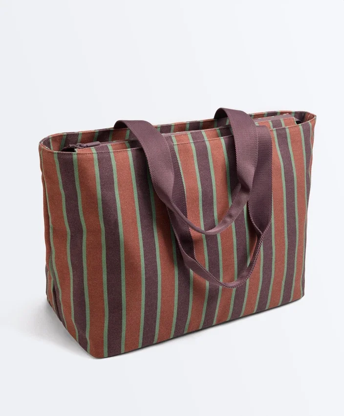 Borsa tote in tela a righe Borsa tote in tela a righe