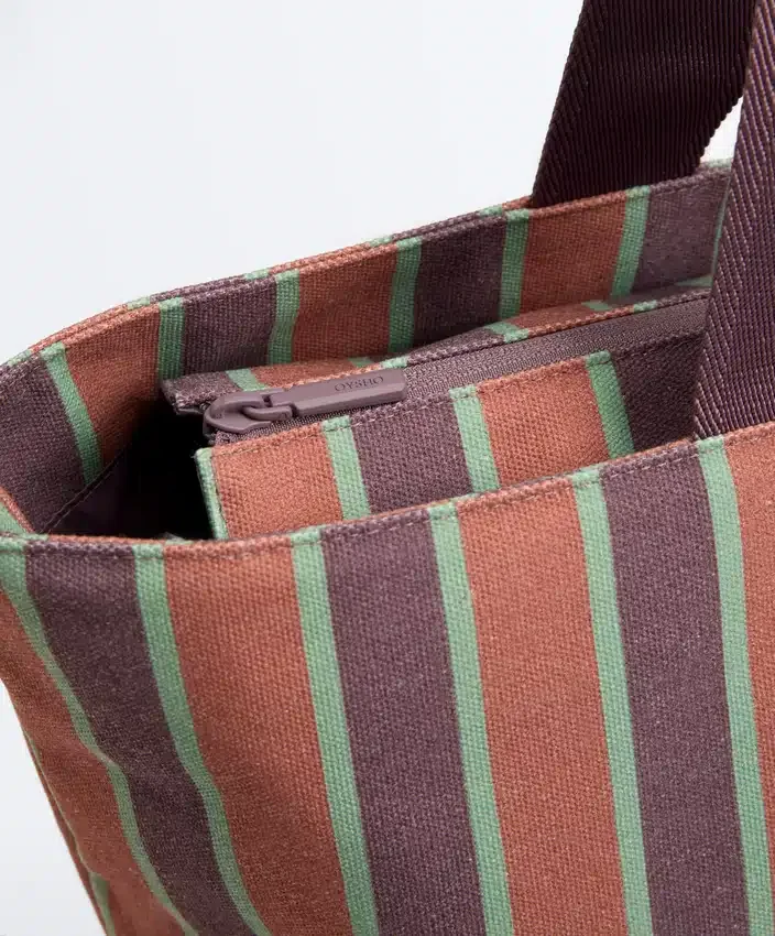 Borsa tote in tela a righe Borsa tote in tela a righe
