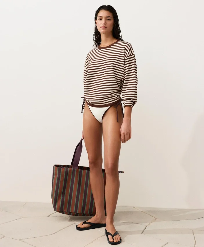 Borsa tote in tela a righe Borsa tote in tela a righe