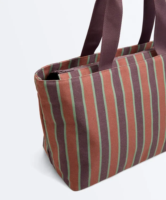 Borsa tote in tela a righe Borsa tote in tela a righe