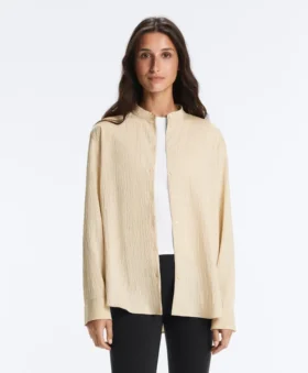 Camicie a righe in misto modal con colletto alla coreana