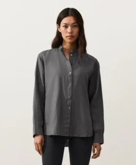 Camicie con colletto alla coreana in 100% lino