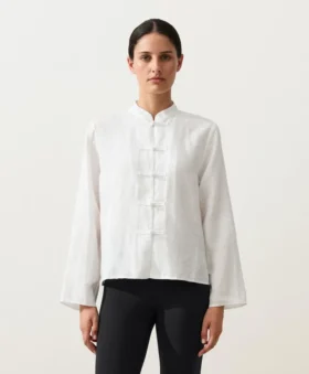 Camicie con colletto alla coreana in 100% lino