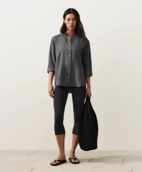 Camicie con colletto alla coreana in 100% lino