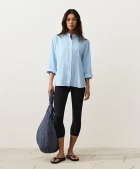 Camicie con colletto alla coreana in 100% lino