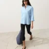 Camicie con colletto alla coreana in 100% lino