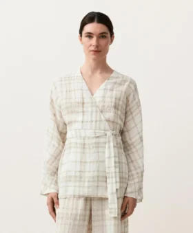 Camicie kimono a quadri in misto lino e lyocell