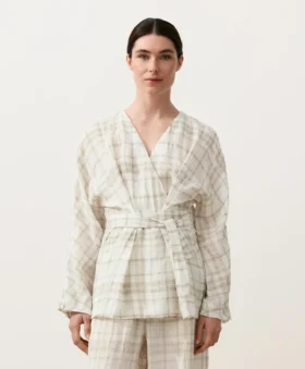 Camicie kimono a quadri in misto lino e lyocell