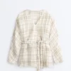 Camicie kimono a quadri in misto lino e lyocell