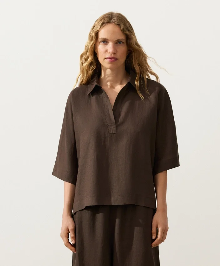 Camicie oversize a maniche corte in 100% lino Camicie oversize a maniche corte in 100% lino