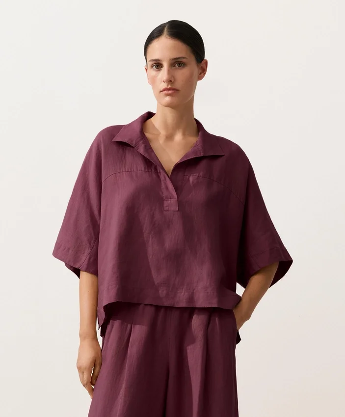 Camicie oversize a maniche corte in 100% lino Camicie oversize a maniche corte in 100% lino