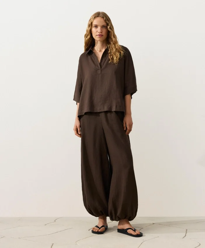 Camicie oversize a maniche corte in 100% lino Camicie oversize a maniche corte in 100% lino
