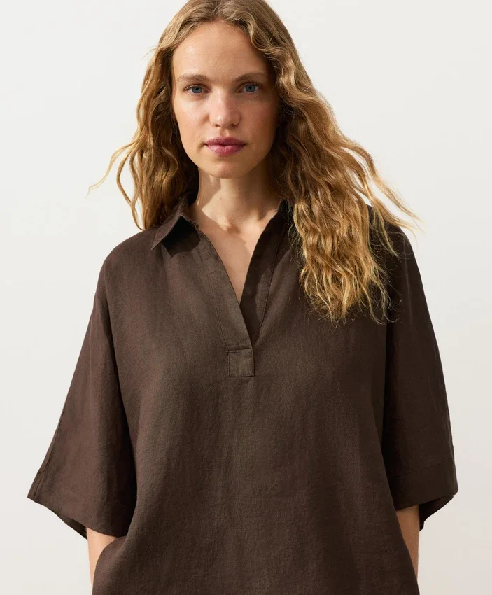 Camicie oversize a maniche corte in 100% lino Camicie oversize a maniche corte in 100% lino