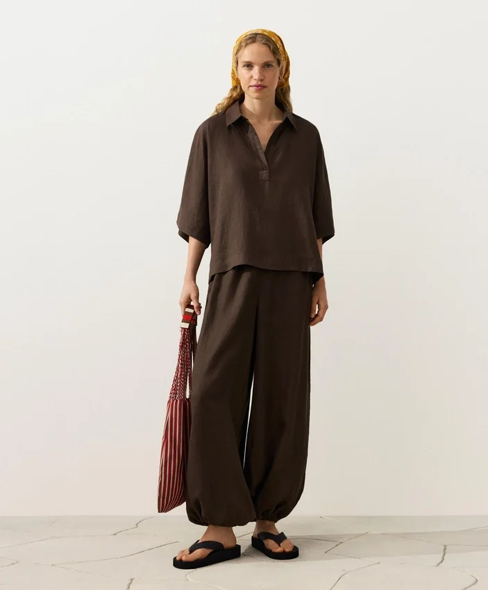 Camicie oversize a maniche corte in 100% lino Camicie oversize a maniche corte in 100% lino