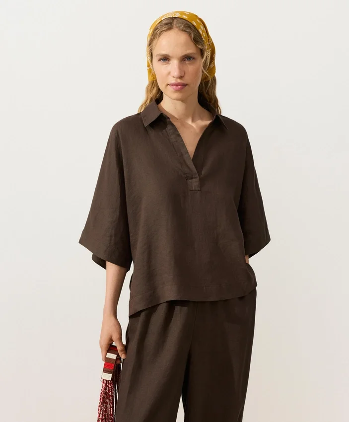 Camicie oversize a maniche corte in 100% lino Camicie oversize a maniche corte in 100% lino