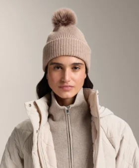 Cappello in maglia mista lana con pompon