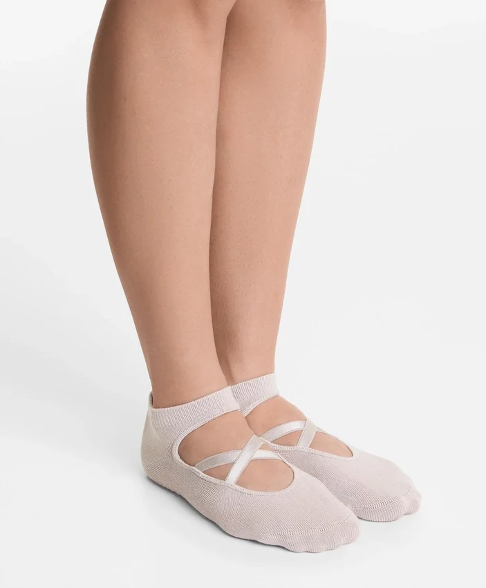 Confezione da 2 paia di calze in misto cotone per yoga e pilates con fasce incrociate Confezione da 2 paia di calze in misto cotone per yoga e pilates con fasce incrociate