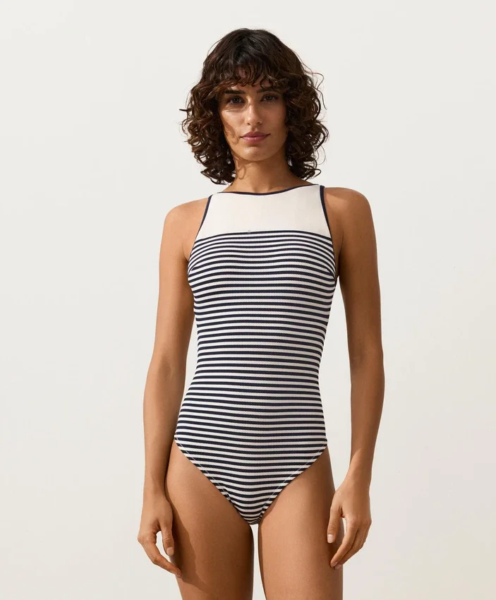 Costume intero a fascia a righe Costume intero a fascia a righe