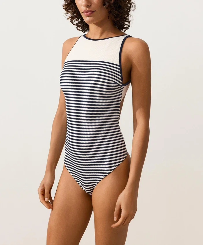 Costume intero a fascia a righe Costume intero a fascia a righe