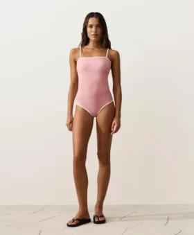 Costume intero a fascia con bordi a contrasto