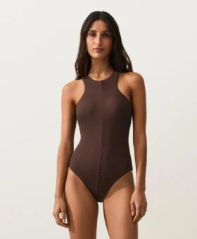 Costume intero a fascia con scollo all’americana