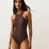 Costume intero a fascia con scollo all’americana