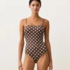 Costume intero a fascia in piqué a pois