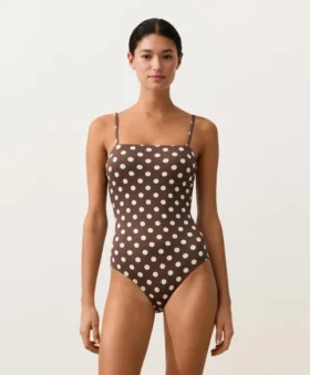 Costume intero a fascia in piqué a pois