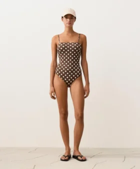 Costume intero a fascia in piqué a pois