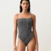 Costume intero a fascia in smock a quadretti Costume intero a fascia in smock a quadretti