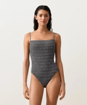 Costume intero a fascia in smock a quadretti