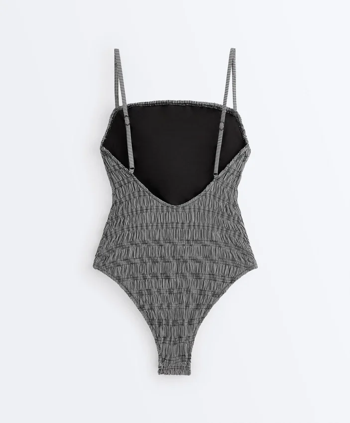 Costume intero a fascia in smock a quadretti Costume intero a fascia in smock a quadretti