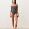 Costume intero a fascia in smock a quadretti Costume intero a fascia in smock a quadretti