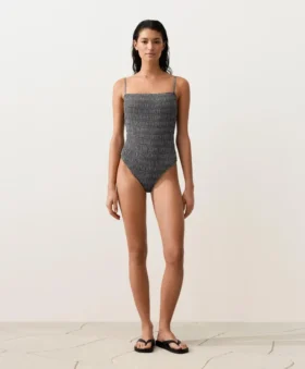 Costume intero a fascia in smock a quadretti