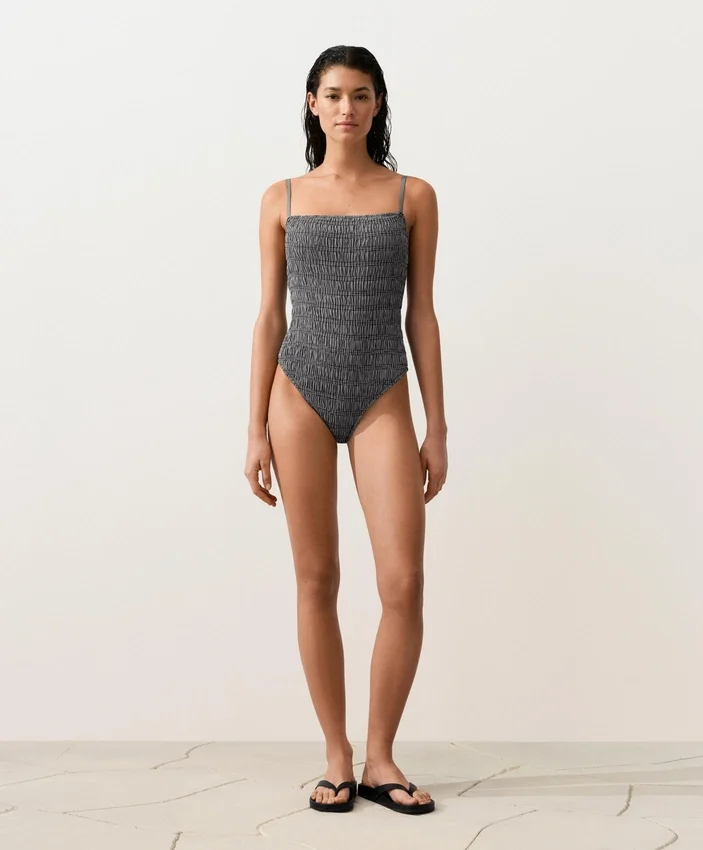 Costume intero a fascia in smock a quadretti Costume intero a fascia in smock a quadretti