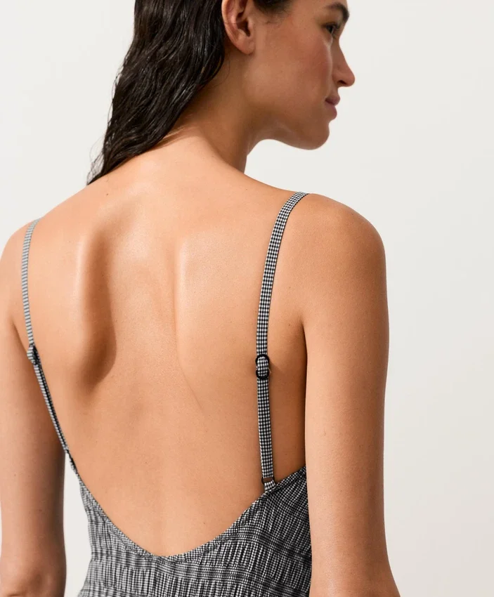 Costume intero a fascia in smock a quadretti Costume intero a fascia in smock a quadretti