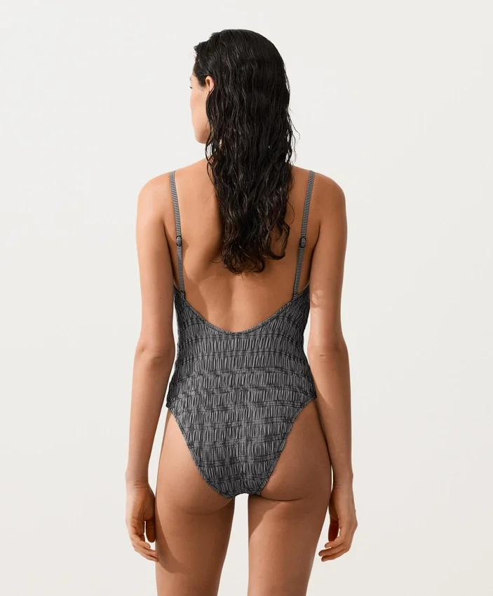 Costume intero a fascia in smock a quadretti Costume intero a fascia in smock a quadretti