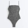 Costume intero a fascia in smock a quadretti Costume intero a fascia in smock a quadretti