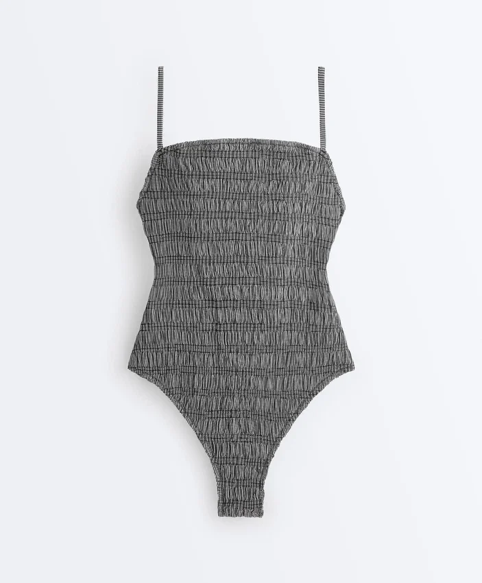 Costume intero a fascia in smock a quadretti Costume intero a fascia in smock a quadretti