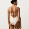 Costume intero con scollo rotondo in maglia all’uncinetto con effetto a bolle