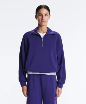 Felpa con mezza zip in modal spazzolato