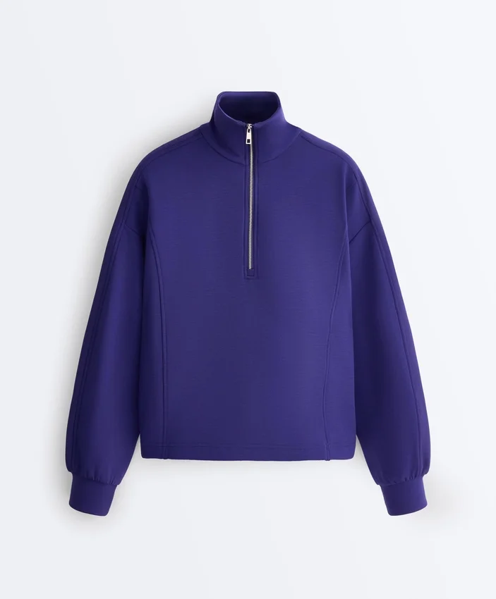 Felpa con mezza zip in modal spazzolato Felpa con mezza zip in modal spazzolato