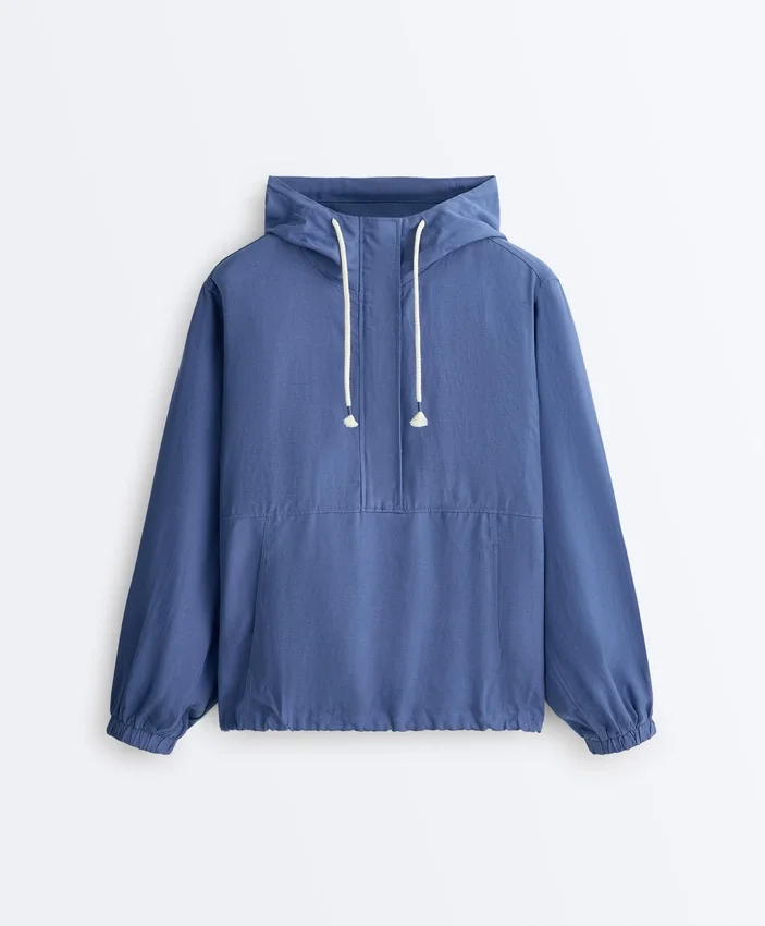 Felpa con mezza zip, tasca frontale, misto lyocell e 24% lino Felpa con mezza zip, tasca frontale, misto lyocell e 24% lino