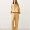 Felpa con mezza zip, tasca frontale, misto lyocell e 24% lino