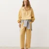 Felpa con mezza zip, tasca frontale, misto lyocell e 24% lino